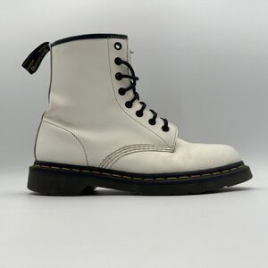 Dr Martens 1460 White Leather Lace Up Combat Boots Women US 9 Classic Air Wear‎